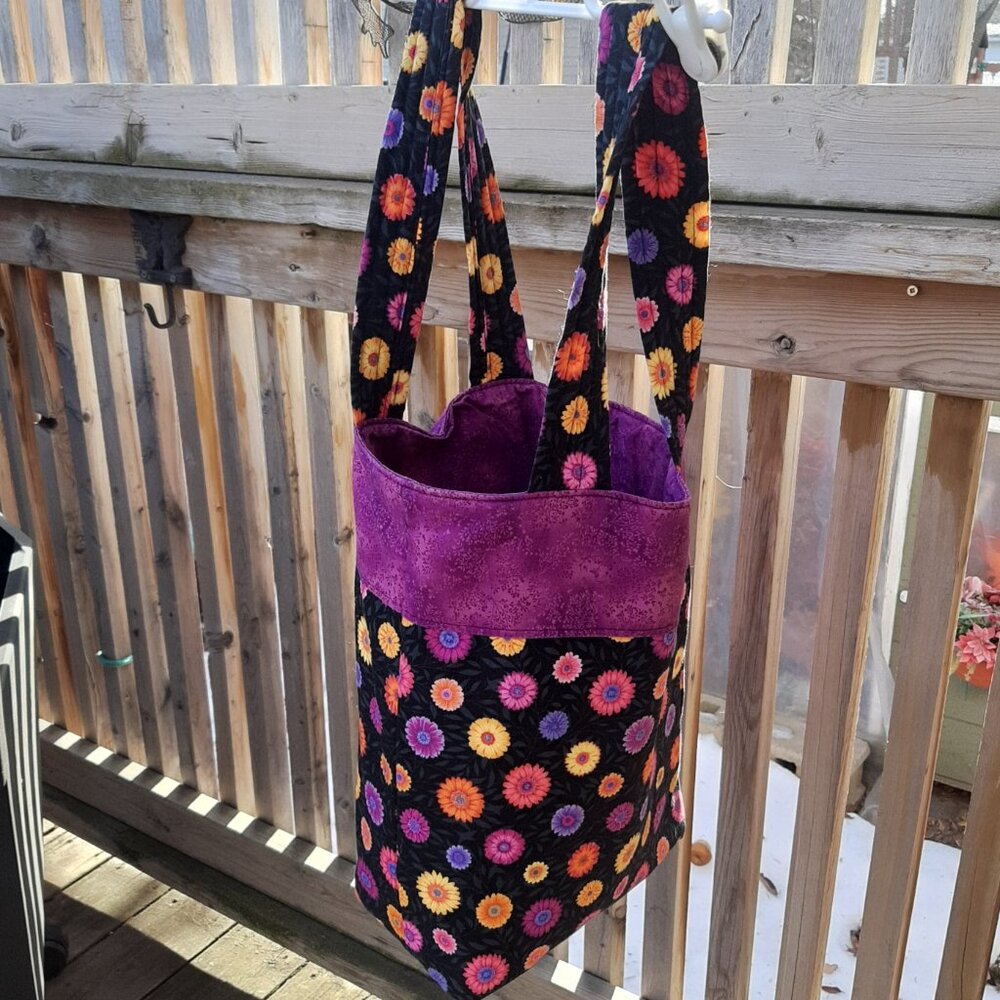 Handmade Flowers Tote Bag Purse 14"x5"x9"Lined, Padded with Interior Pocket